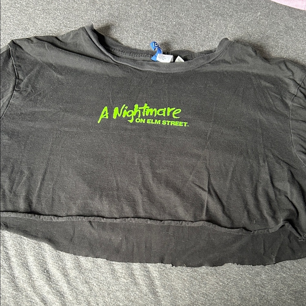 Divided Black Crop Top with Green Print